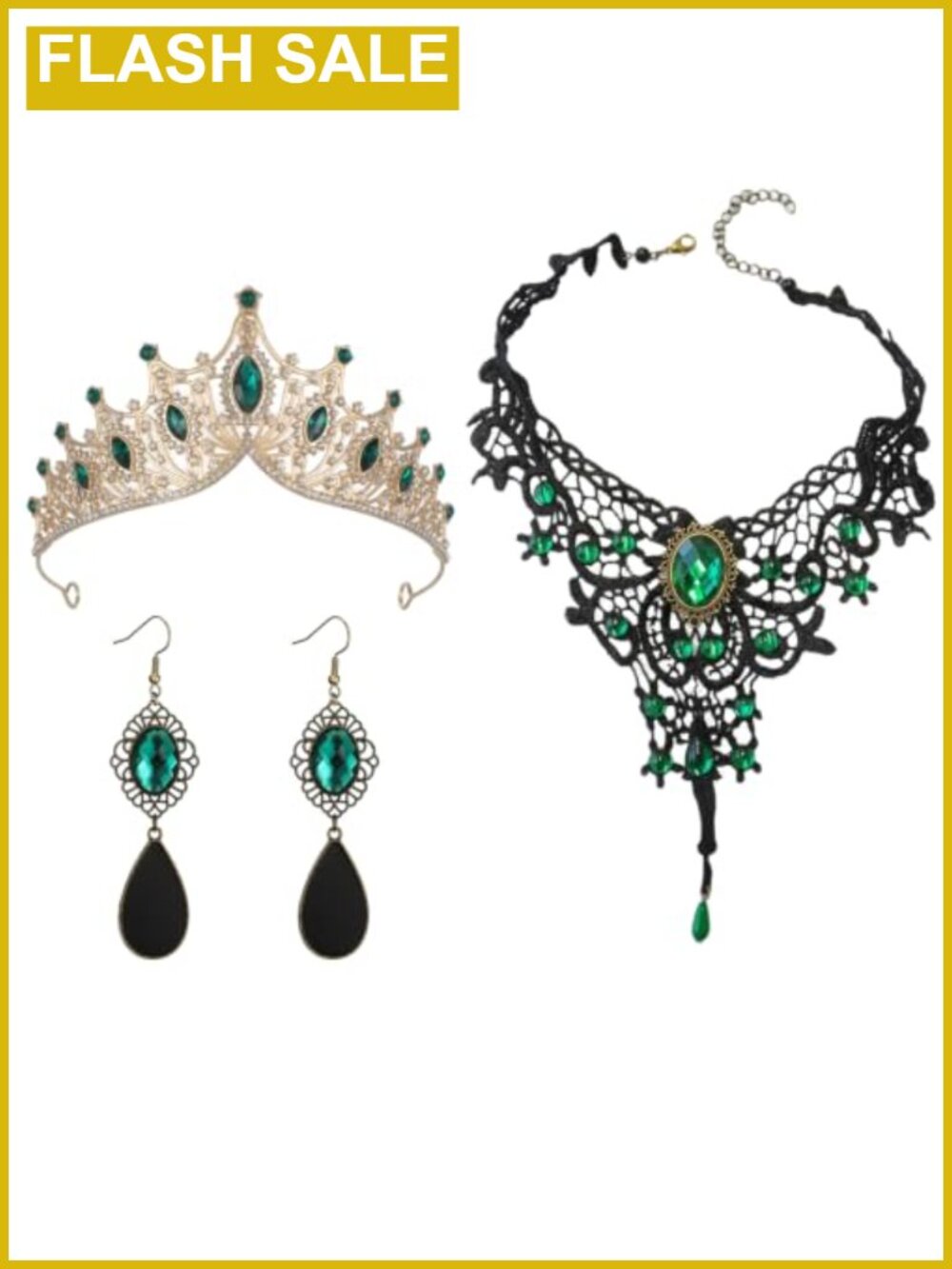 3 Pc Gothic Queen Crown Lace Choker Earrings Jewelry Set